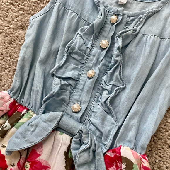 Chambray & Floral Toddler Dress - Picture 2 of 3